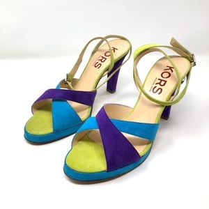 MICHAEL KORS colorful suede strappy sandals, made in Italy, size 8.5